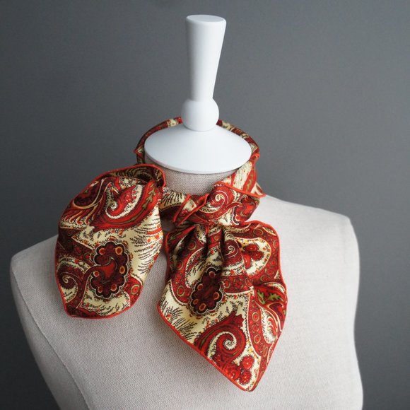 Red & Gold Paisley Vintage Neck Scarf or Pocket Square - Picture 9 of 13